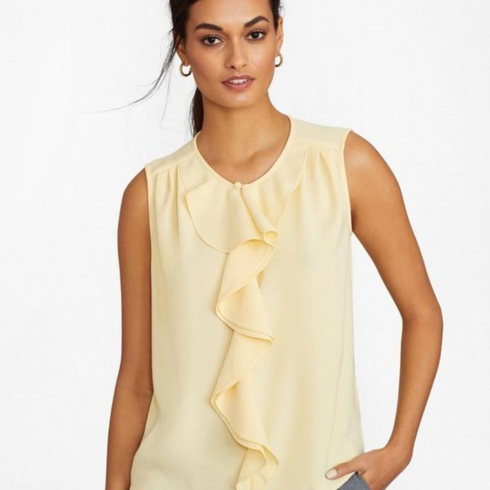NWT Brooks Brothers Ruffled crepe blouse in buttercup yellow size 6